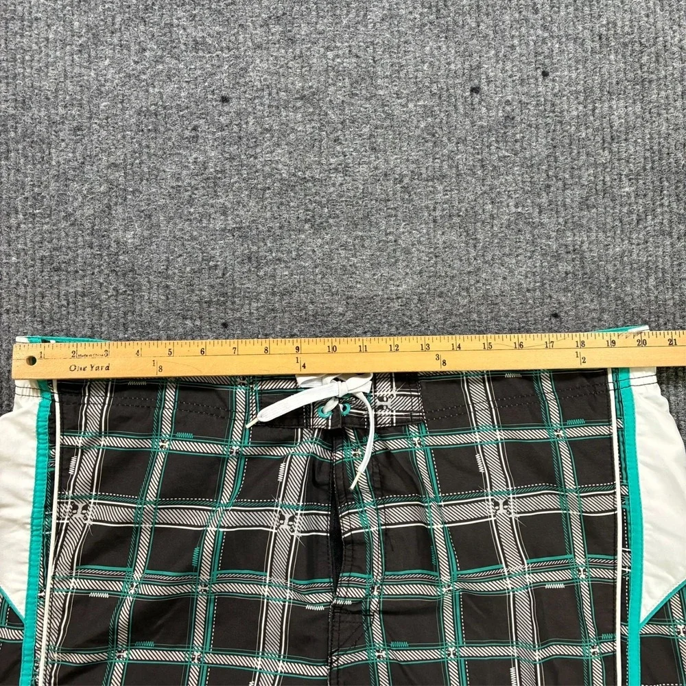Joe Boxer Mens Swim Shorts Size XL Plaid Black Teal Drawstring Lined‎ Pockets